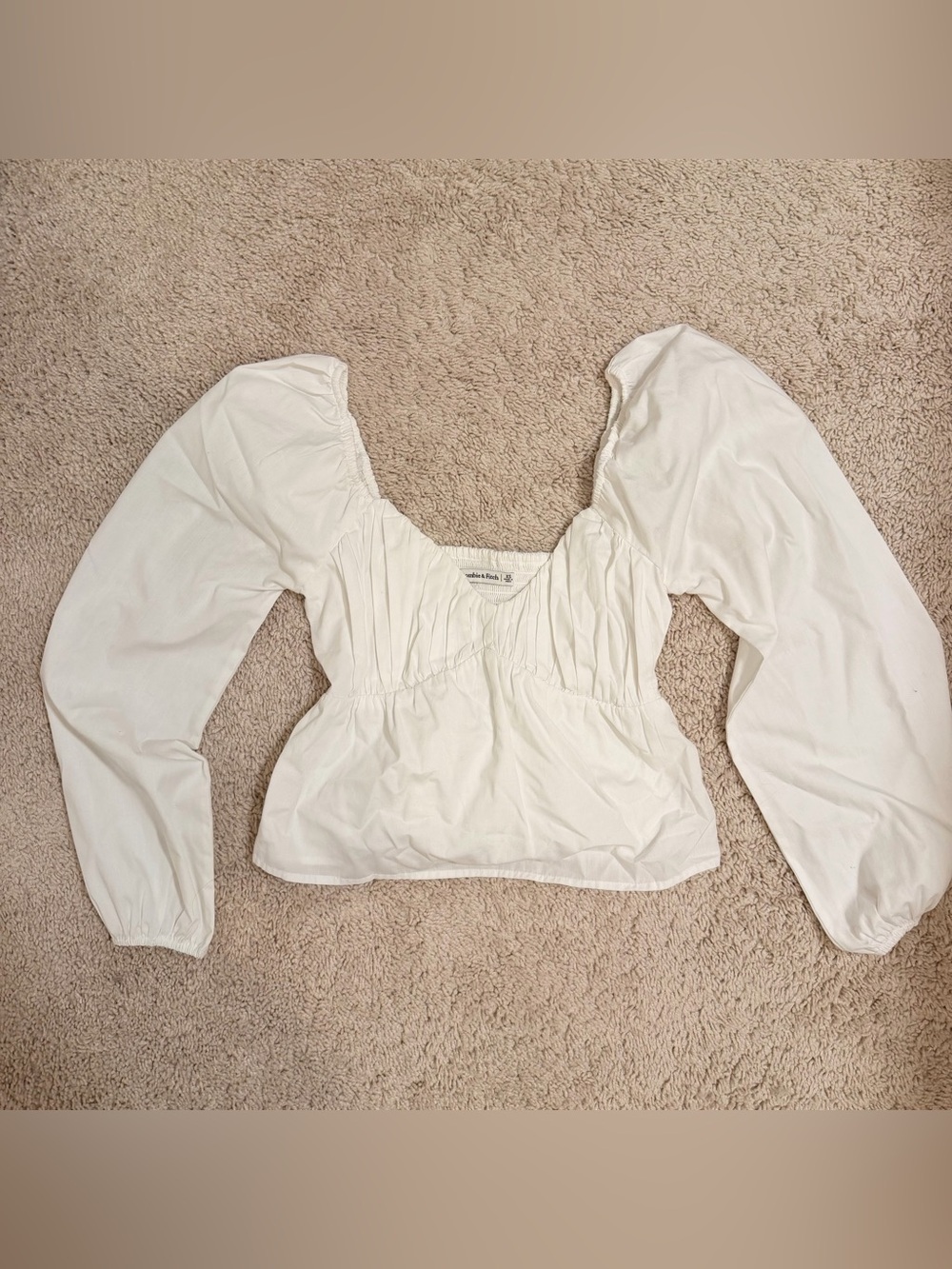 Abercrombie & Fitch White Puff Sleeve Square Neck Peplum Top